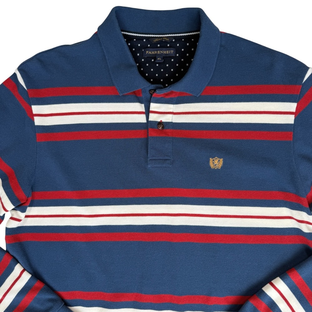 Mens Long Sleeve Polo Shirt XL Striped Pique Rugby Preppy Collegiate Nautical